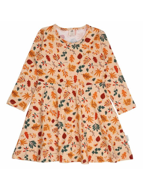 Walkiddy - Bio Kinder Jersey Kleid mit Herbstblätter-Allover