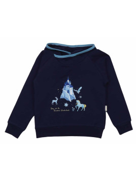 Walkiddy - Bio Kinder Sweatshirt mit Kapuze und Wonderland-Druck, dunkelblau