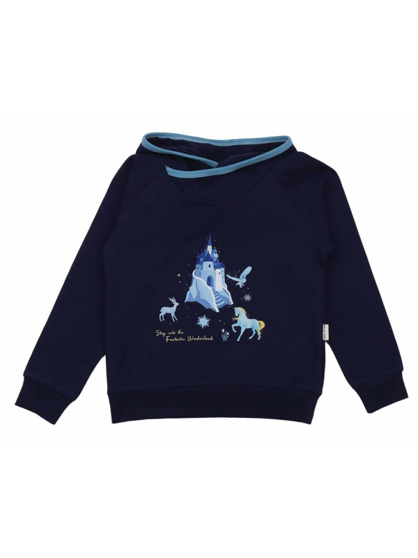 Walkiddy - Bio Kinder Sweatshirt mit Kapuze und Wonderland-Druck, dunkelblau