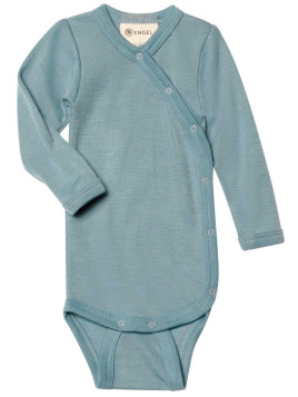 ENGEL - Bio Baby Wickelbody langarm, Wolle/Seide, bergblau
