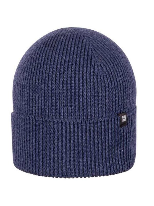 pure pure by BAUER - Bio Kinder Strick Beanie, Wolle/Seide/Baumwolle, marine