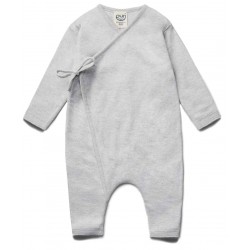 puri organic - Bio Baby Feinstrick Strampler zum Binden, Baumwolle/Seide, silbergrau