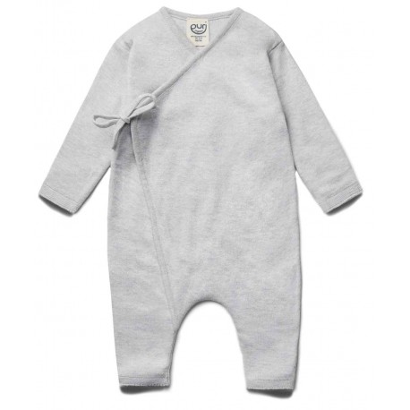 puri organic - Bio Baby Feinstrick Strampler zum Binden, Baumwolle/Seide, silbergrau