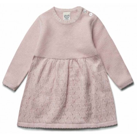 puri organic - Bio Baby Feinstrick Kleid mit Ajour-Muster, Baumwolle/Wolle, rose