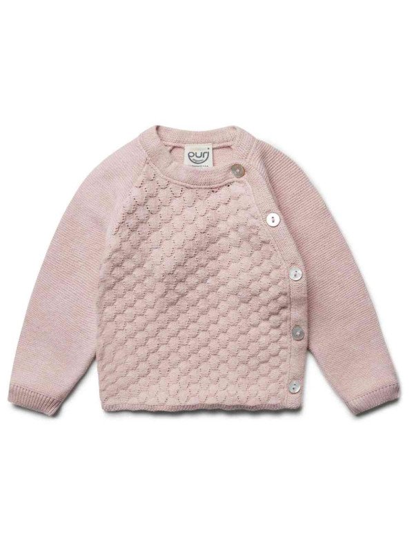 puri organic - Bio Baby Strickjacke mit Ajour, Baumwolle/Seide, rose