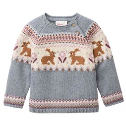 People Wear Organic - Bio Baby Strickpullover mit Hase und Blumen-Jacquardmuster