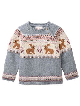 People Wear Organic - Bio Baby Strickpullover mit Hase und Blumen-Jacquardmuster