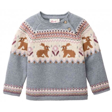 People Wear Organic - Bio Baby Strickpullover mit Hase und Blumen-Jacquardmuster