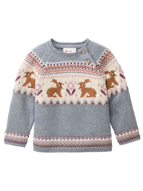 People Wear Organic - Bio Baby Strickpullover mit Hase und Blumen-Jacquardmuster