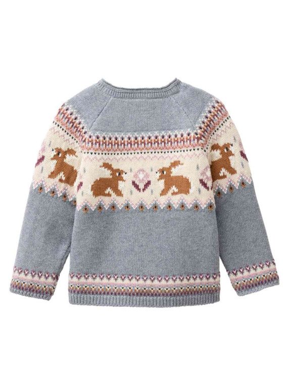 People Wear Organic - Bio Baby Strickpullover mit Hase und Blumen-Jacquardmuster