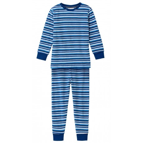 People Wear Organic - Bio Kinder Frottee Schlafanzug mit blauen Streifen