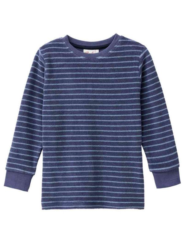 People Wear Organic - Bio Kinder Frottee Schlafanzug mit blauen Streifen, dunkelblau