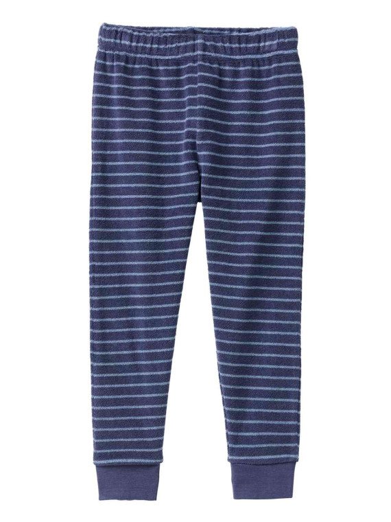 People Wear Organic - Bio Kinder Frottee Schlafanzug mit blauen Streifen, dunkelblau