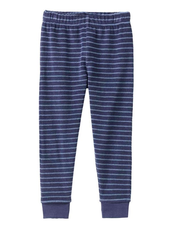 People Wear Organic - Bio Kinder Frottee Schlafanzug mit blauen Streifen, dunkelblau