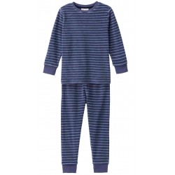 People Wear Organic - Bio Kinder Frottee Schlafanzug mit blauen Streifen, dunkelblau