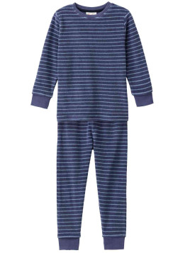 People Wear Organic - Bio Kinder Frottee Schlafanzug mit blauen Streifen, dunkelblau