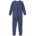 People Wear Organic - Bio Kinder Frottee Schlafanzug mit blauen Streifen, dunkelblau