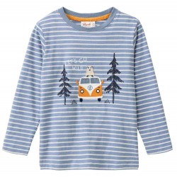 People Wear Organic - Bio Kinder Langarmshirt mit Campingbus-Applikation und Streifen