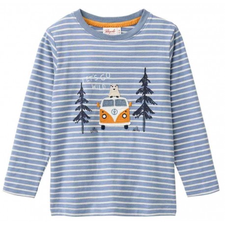 People Wear Organic - Bio Kinder Langarmshirt mit Campingbus-Applikation und Streifen