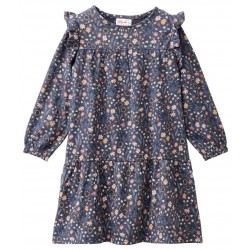 People Wear Organic - Bio Kinder Jersey Kleid mit Rüschen und Blumen-Allover