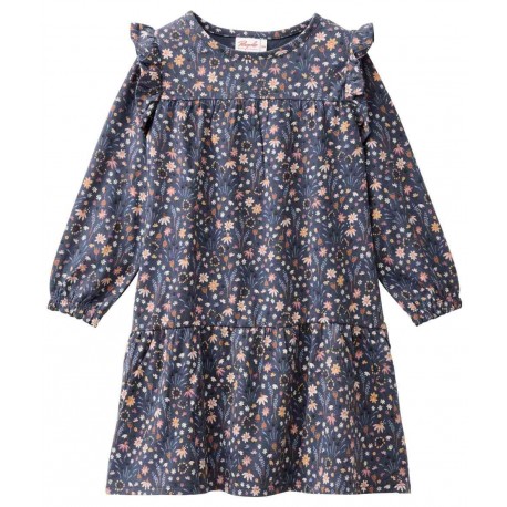 People Wear Organic - Bio Kinder Jersey Kleid mit Rüschen und Blumen-Allover