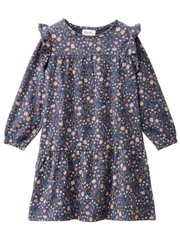 People Wear Organic - Bio Kinder Jersey Kleid mit Rüschen und Blumen-Allover