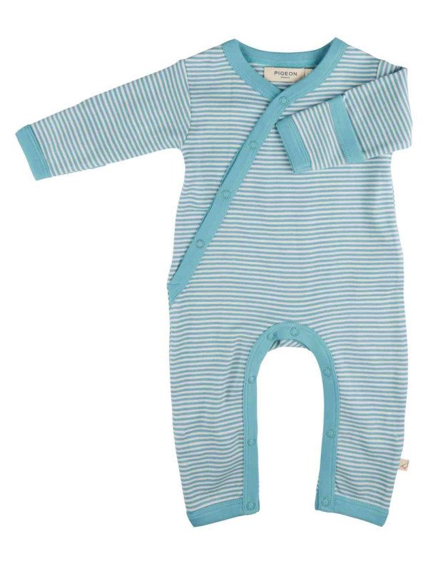 Pigeon - Bio Baby Strampler mit Streifen, türkis