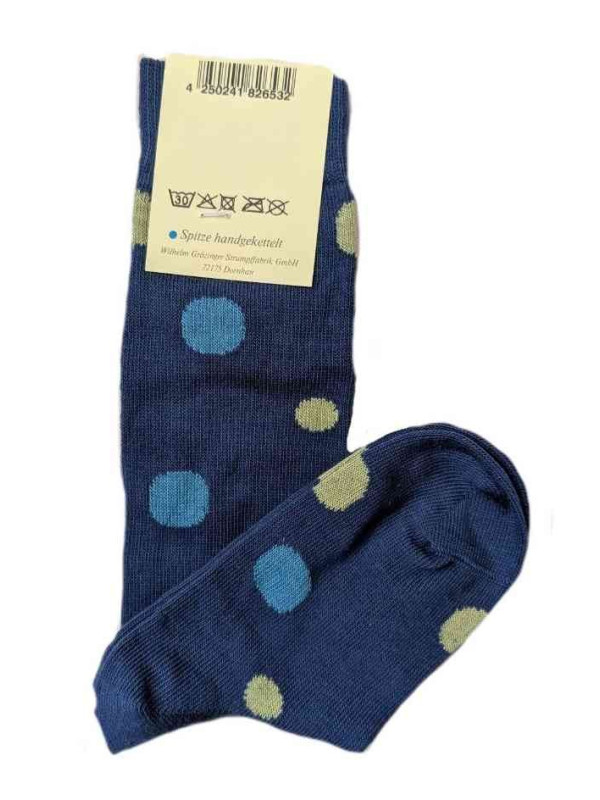 grödo Strumpf - Bio Kinder Kniestrümpfe mit bunten Punkten, denim-kiwi-gletscher