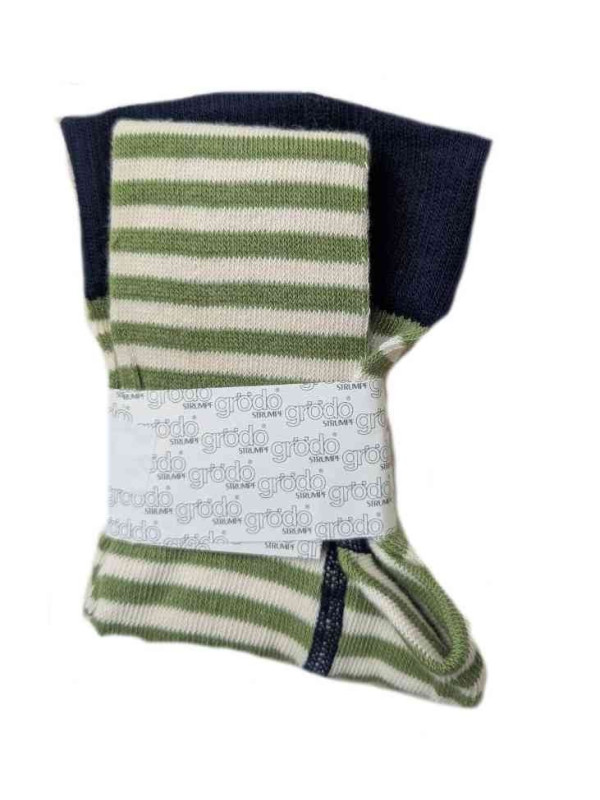 grödo Strumpf - Bio Baby Strumpfhose mit Streifen, marine-moos-rohweiß