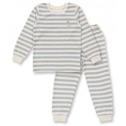 Sense Organics - Bio Kinder Frottee Schlafanzug "Long John" mit Hirsch-Stickerei und Streifen