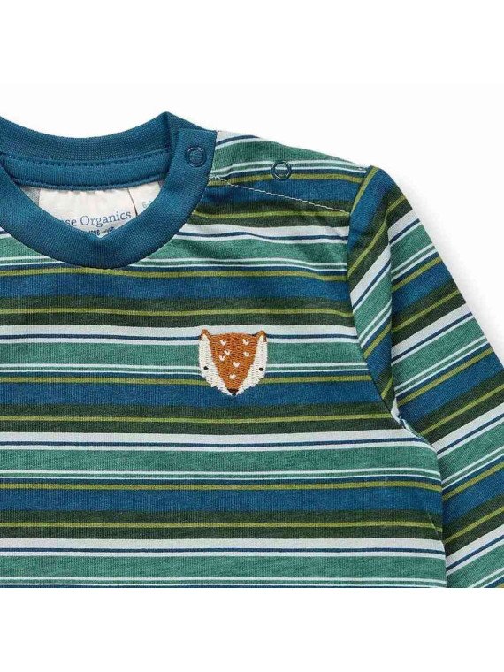 Sense Organics - Bio Baby Langarmshirt "Elan" mit Fuchs-Stickerei und Streifen