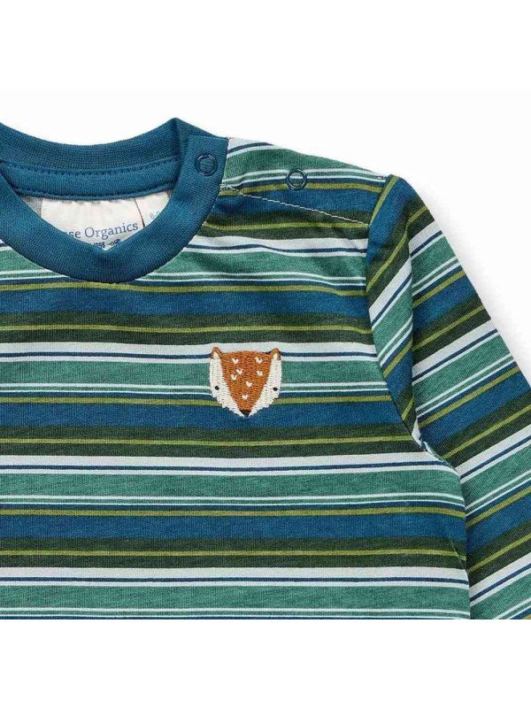 Sense Organics - Bio Baby Langarmshirt "Elan" mit Fuchs-Stickerei und Streifen