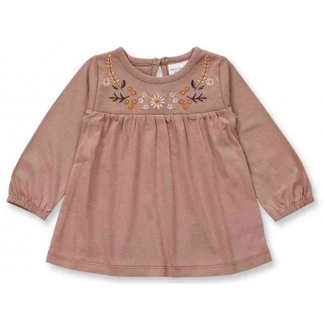 Sense Organics - Bio Baby Tunika "Edith" mit Blumen-Stickerei, nougat