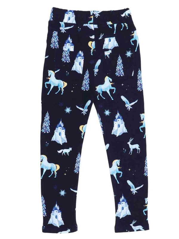 Walkiddy - Bio Kinder Sweat Leggings mit Wonderland-Allover, dunkelblau