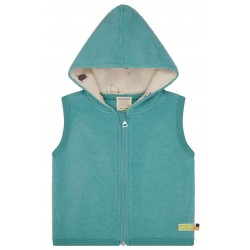 loud + proud - Bio Kinder Fleece Weste mit Kapuze, Wolle, oregano
