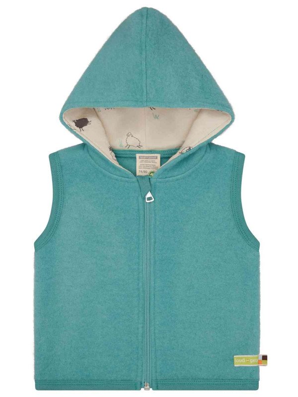 loud + proud  - Bio Kinder Fleece Weste mit Kapuze, Wolle, oregano