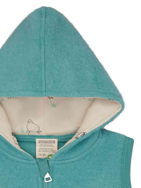 loud + proud  - Bio Kinder Fleece Weste mit Kapuze, Wolle, oregano