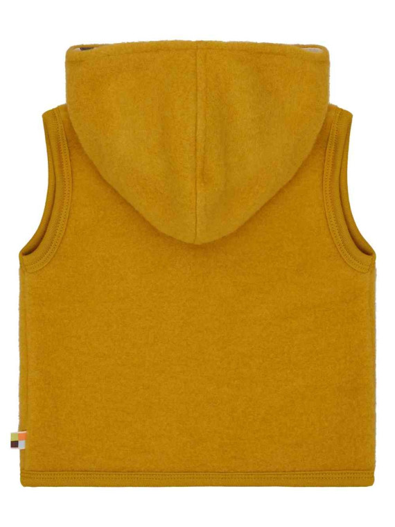 loud + proud  - Bio Kinder Fleece Weste mit Kapuze, Wolle, curry