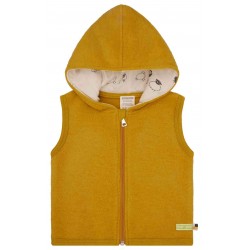 loud + proud - Bio Kinder Fleece Weste mit Kapuze, Wolle, curry