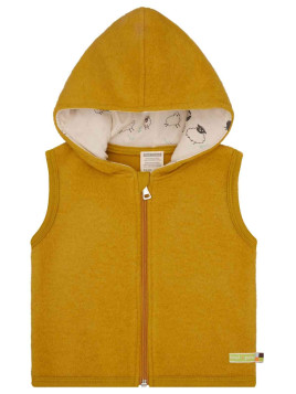 loud + proud  - Bio Kinder Fleece Weste mit Kapuze, Wolle, curry