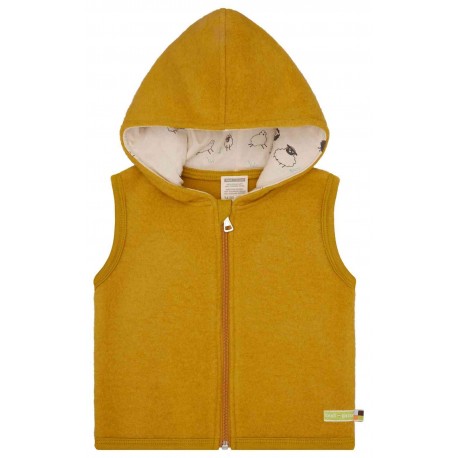 loud + proud - Bio Kinder Fleece Weste mit Kapuze, Wolle, curry