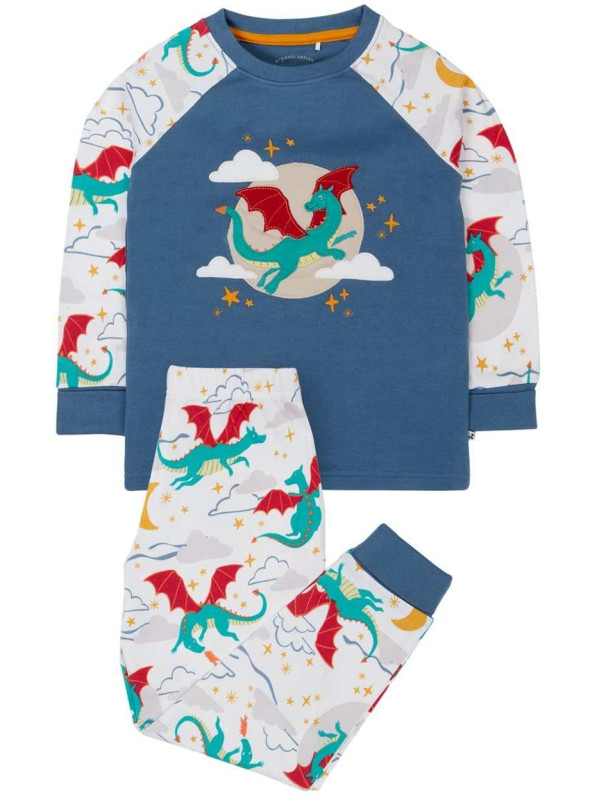frugi - Bio Kinder Schlafanzug "FRUGI-Jamie Jim Jams" mit Drachen-Applikation