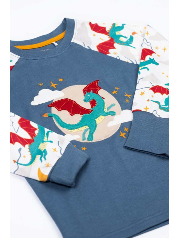 frugi - Bio Kinder Schlafanzug "FRUGI-Jamie Jim Jams" mit Drachen-Applikation