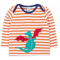 frugi - Bio Kinder Langarmshirt "Bobby" mit Drachen-Applikation und Streifen