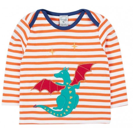 frugi - Bio Kinder Langarmshirt "Bobby" mit Drachen-Applikation und Streifen
