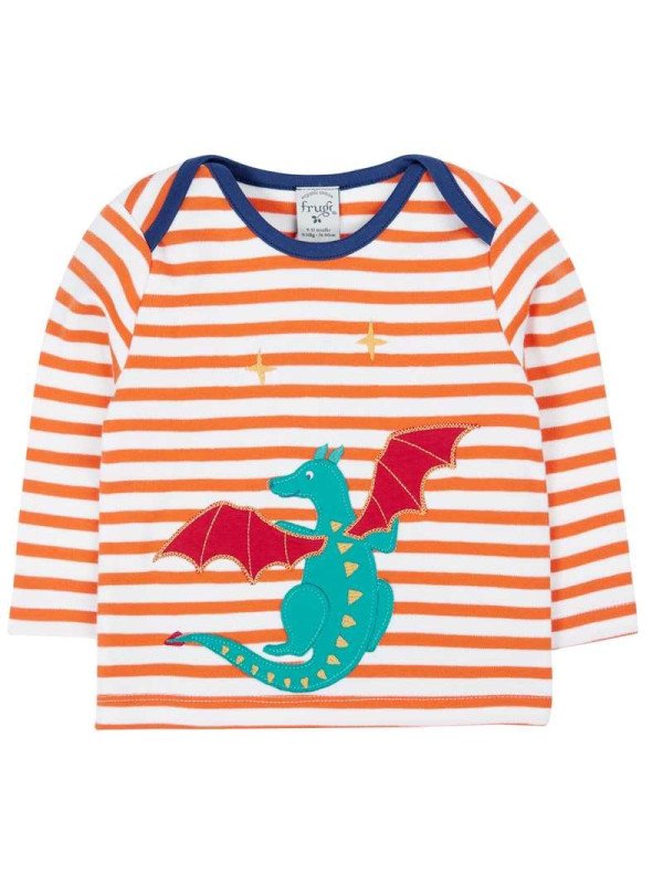frugi - Bio Kinder Langarmshirt "Bobby" mit Drachen-Applikation und Streifen