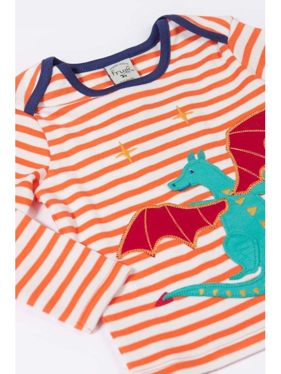 frugi - Bio Kinder Langarmshirt "Bobby" mit Drachen-Applikation und Streifen