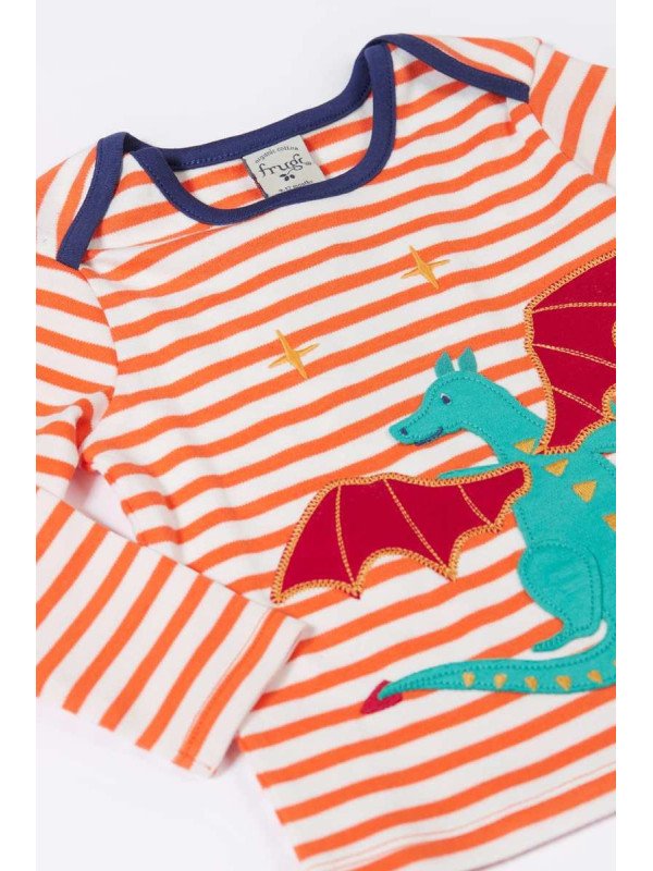 frugi - Bio Kinder Langarmshirt "Bobby" mit Drachen-Applikation und Streifen