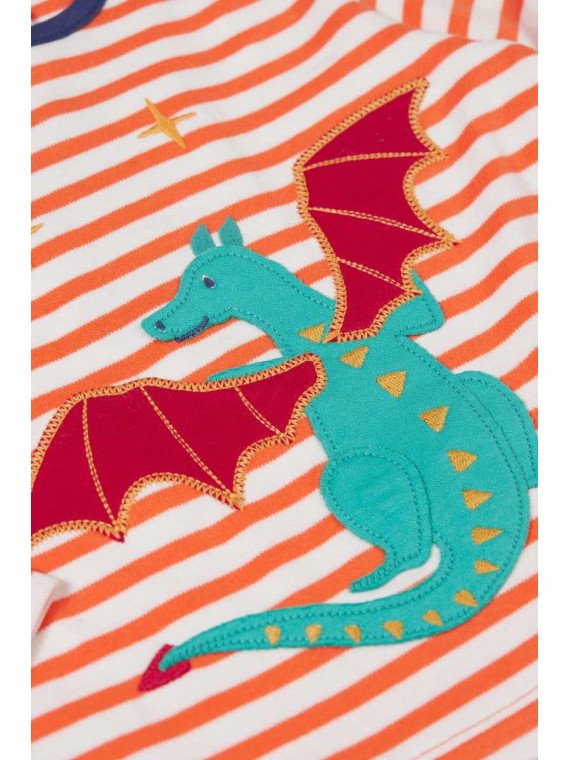 frugi - Bio Kinder Langarmshirt "Bobby" mit Drachen-Applikation und Streifen