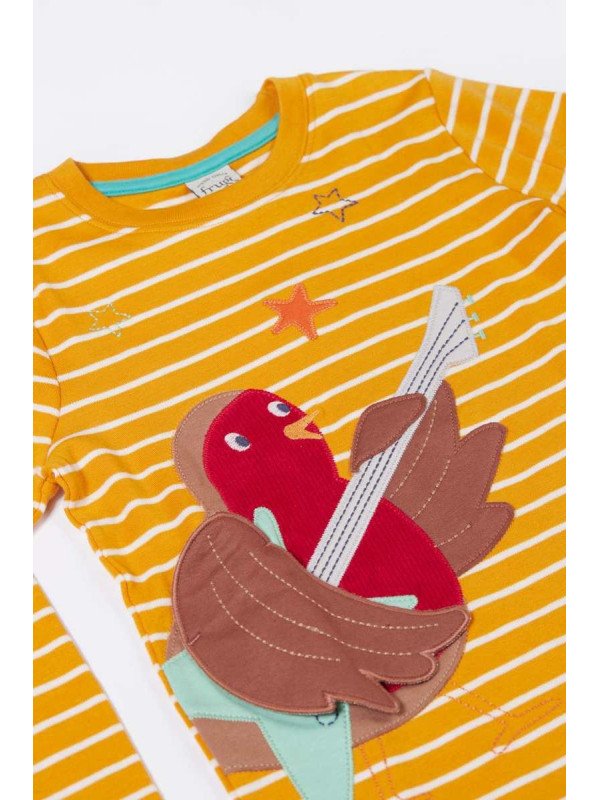 frugi - Bio Kinder Langarmshirt "FRUGI-Summit" mit Rotkehlchen-Applikation und Streifen